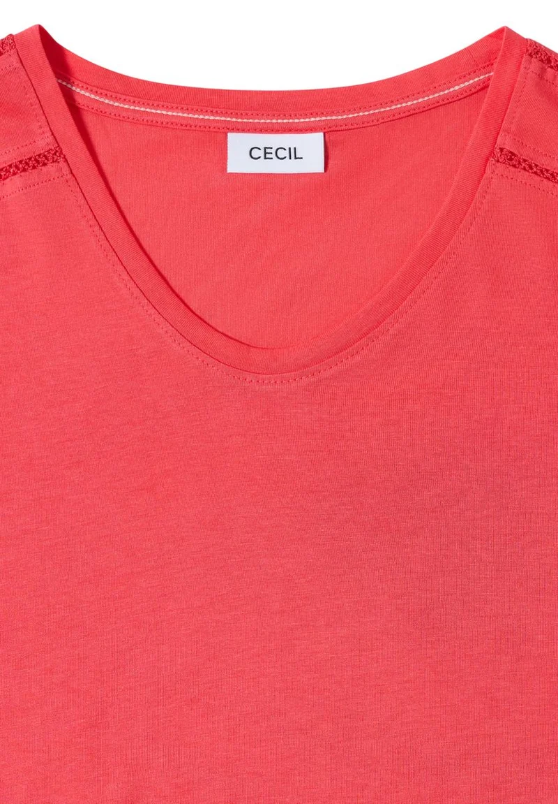 T-Shirt mit V-Neck und Spitzendetail