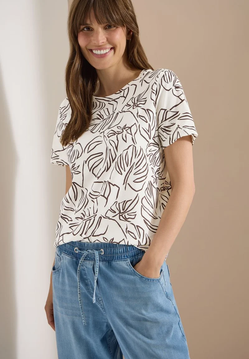 T-Shirt mit Rundhals und Blätterprint