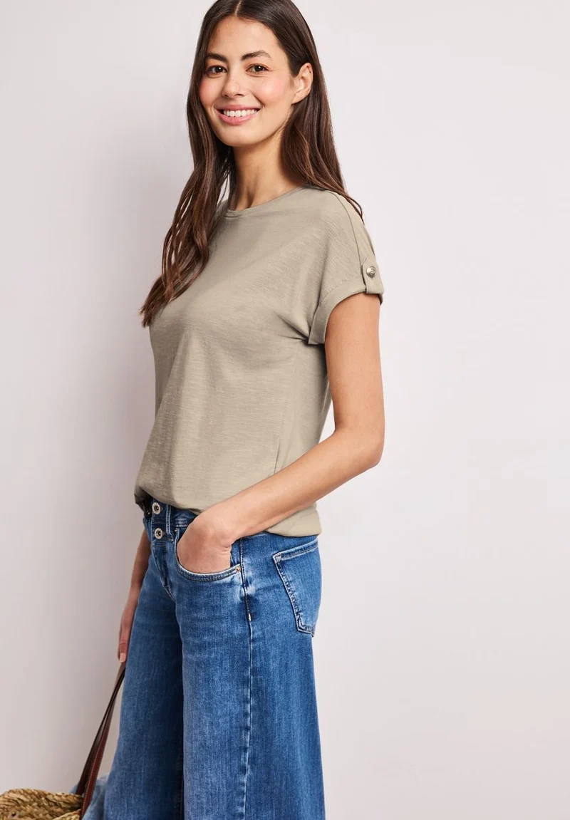 T-Shirt mit Rundhals und Knopfdetails