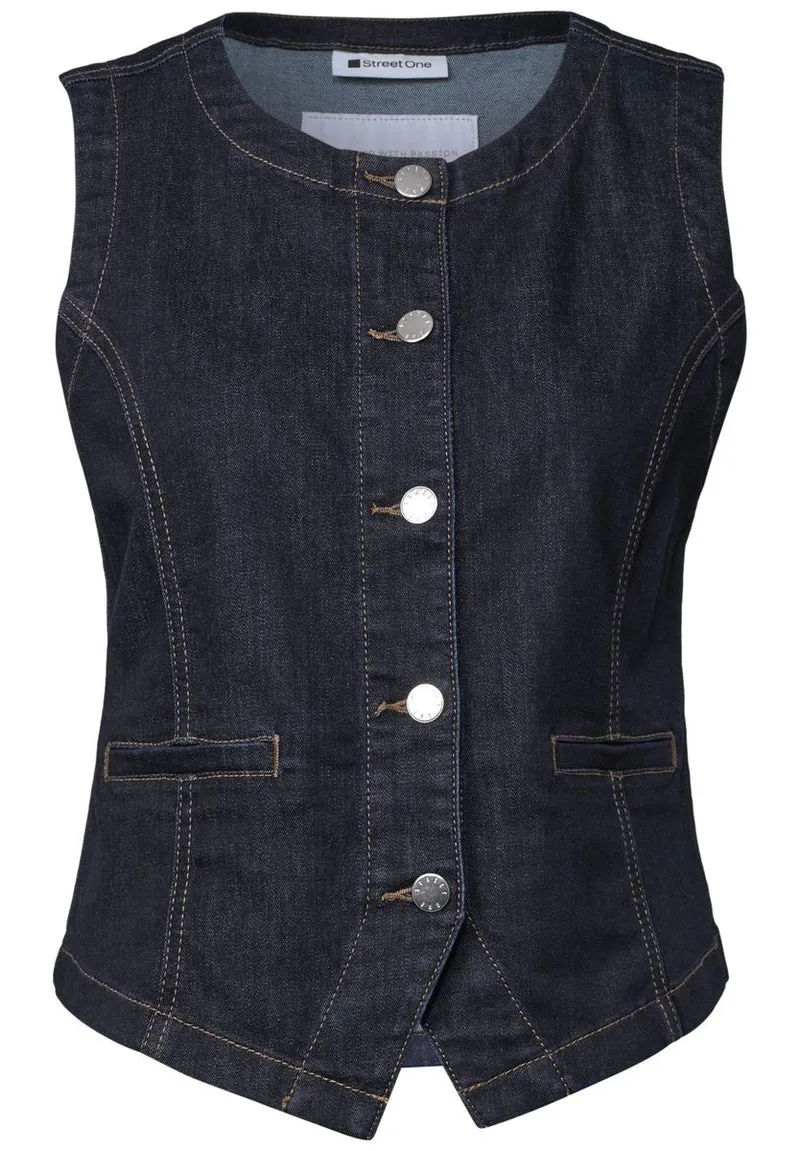 Denim Weste mit Rundhals und Knöpfen