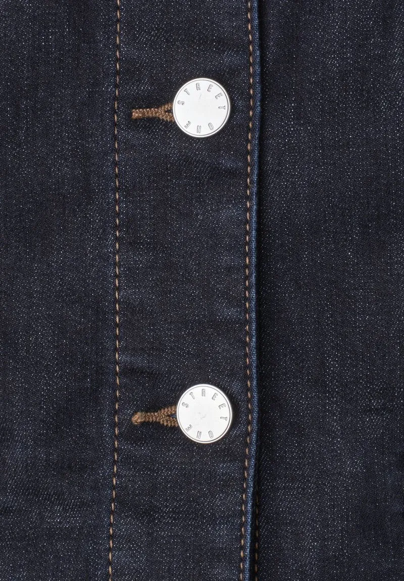 Denim Weste mit Rundhals und Knöpfen