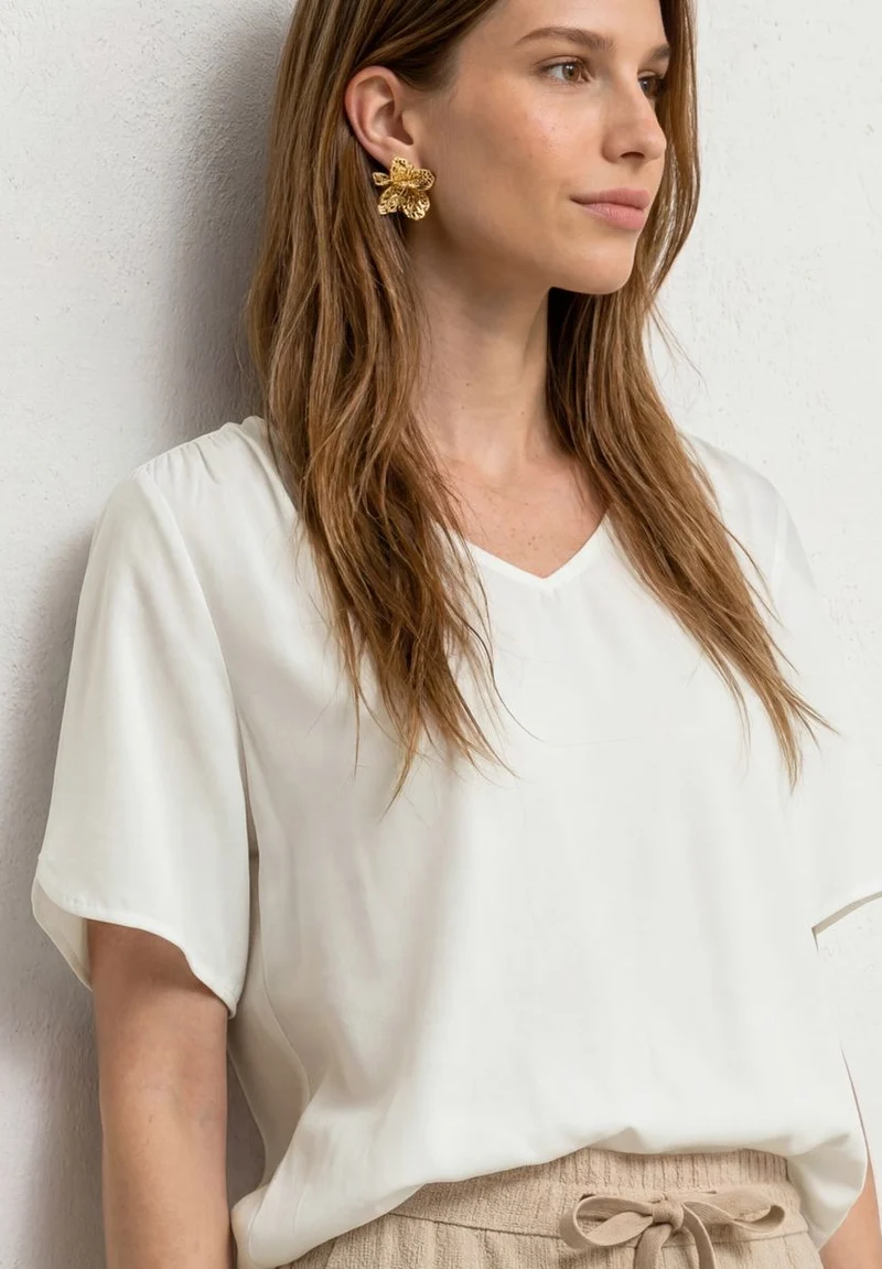 Kurzarm Blusenshirt mit V-Neck
