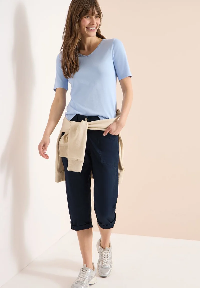 Mid Waist Slim Leg Hose mit Turn-Up