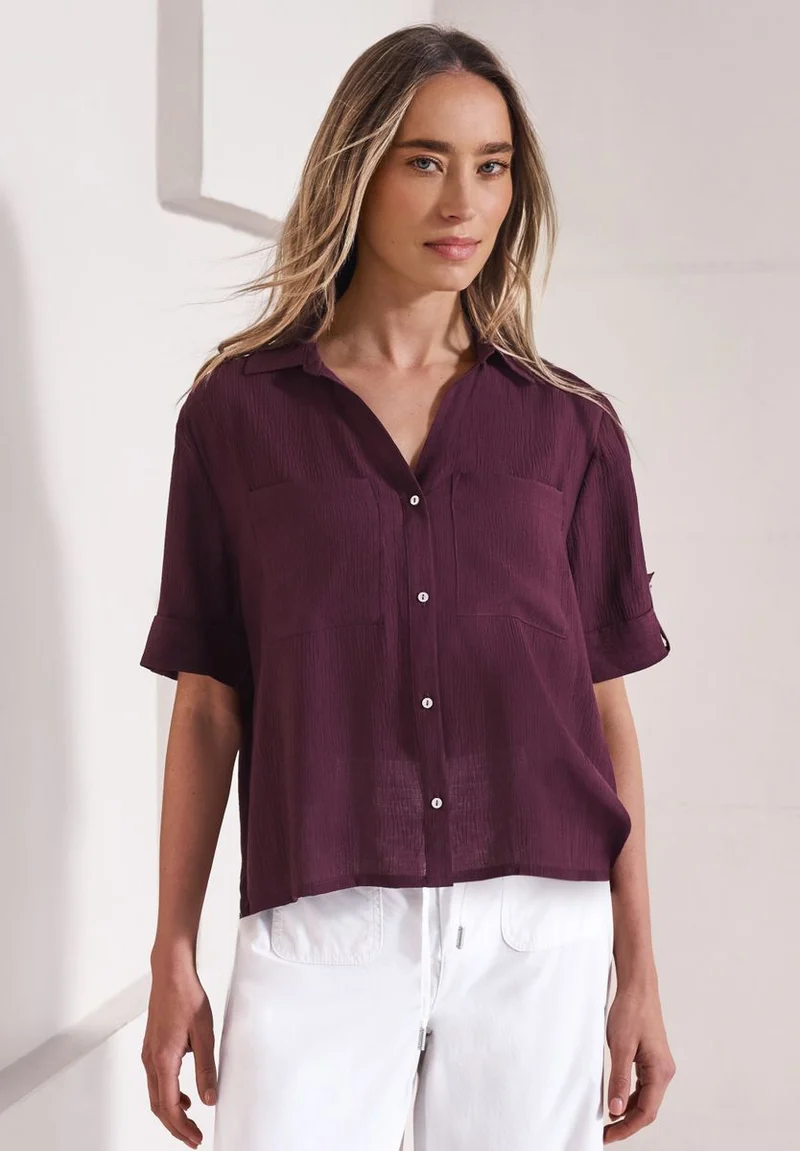 Kurzarm Hemdbluse mit Turn-Up-Details