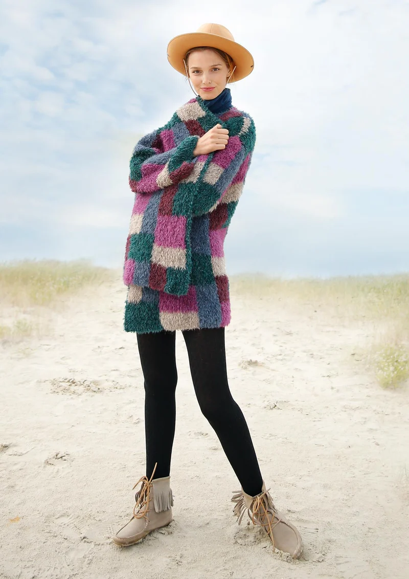 Plüschjacke mit Patchworkmuster