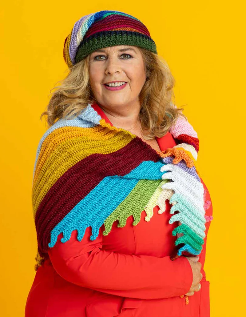 Karin Bloemen – Gestreifte Stola mit einer Spitze – Garnpaket