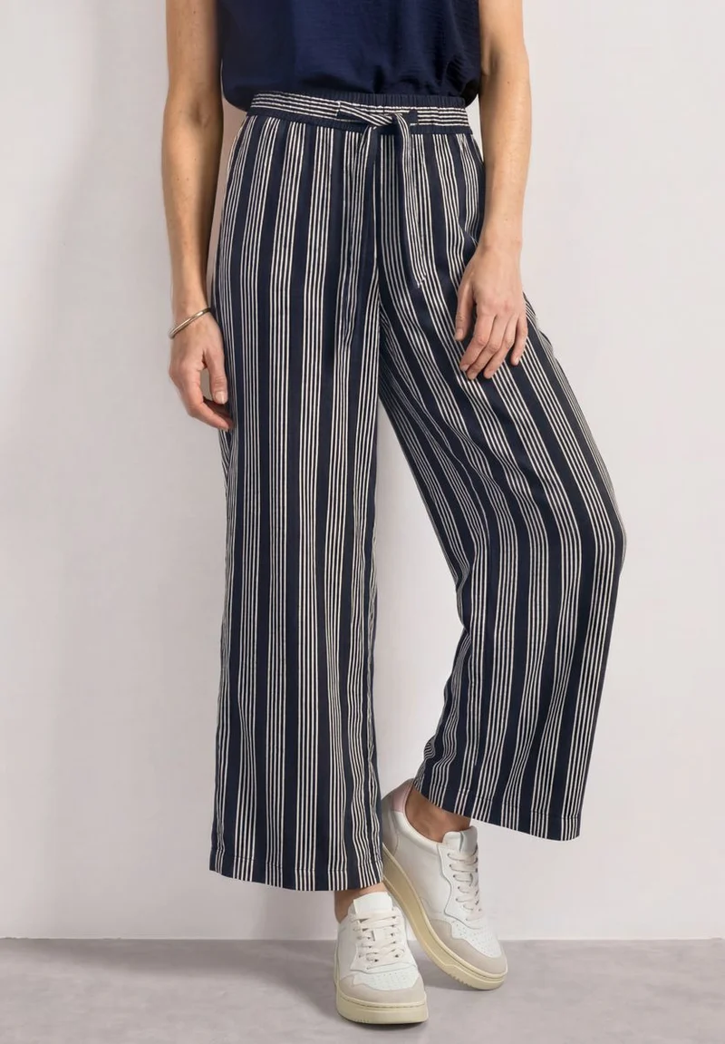 Mid Waist Wide Leg Hose mit Streifen