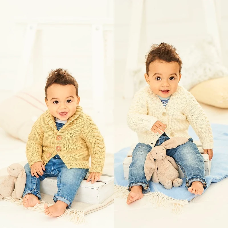 Strickanleitung Stylecraft Bambino DK Nr. 9760 Baby-Zopfmuster-Strickjacken (digital)