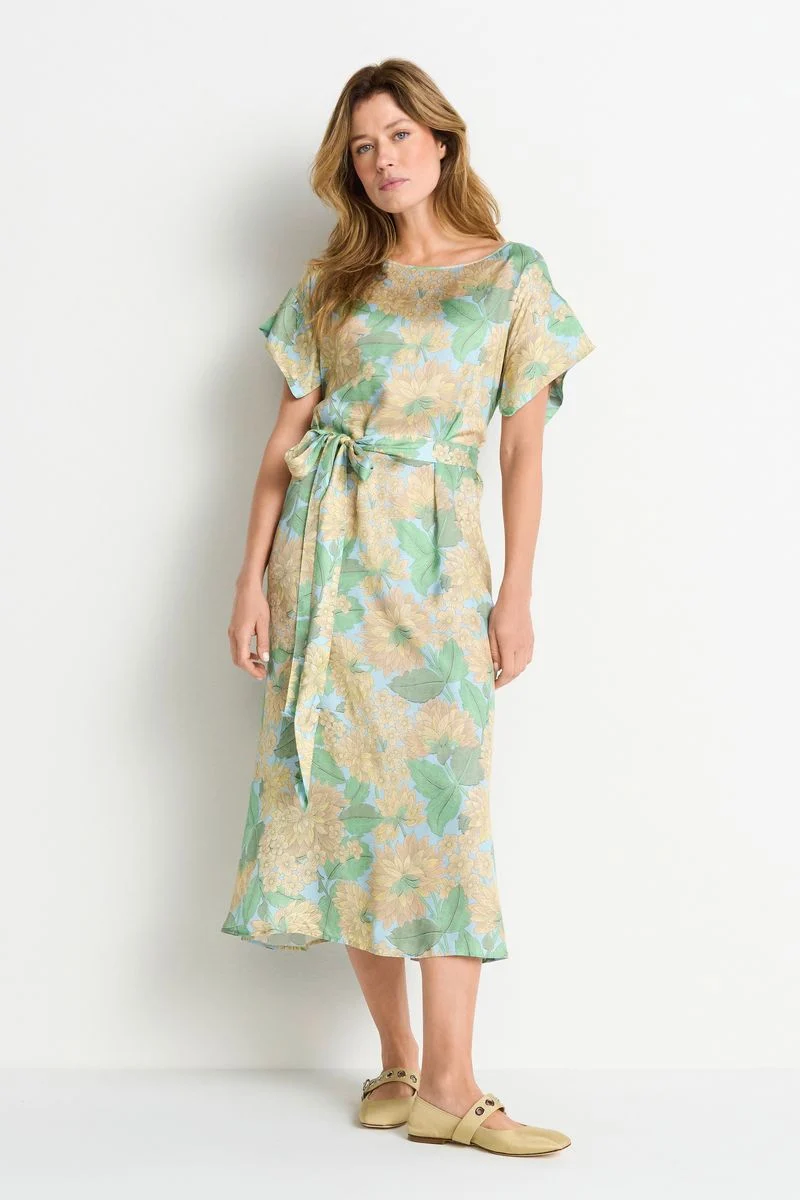 Printed midi dress with belt