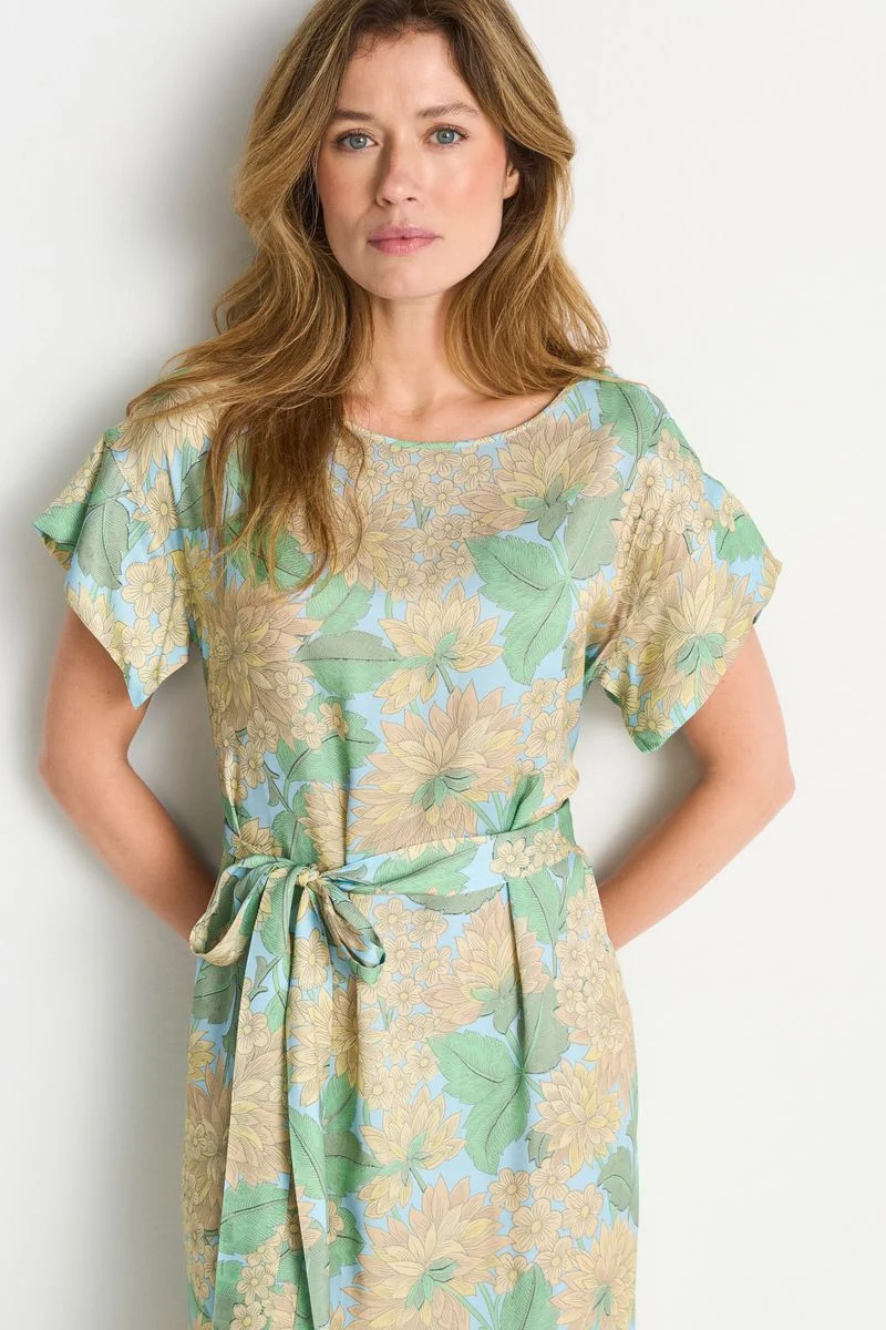 Printed midi dress with belt