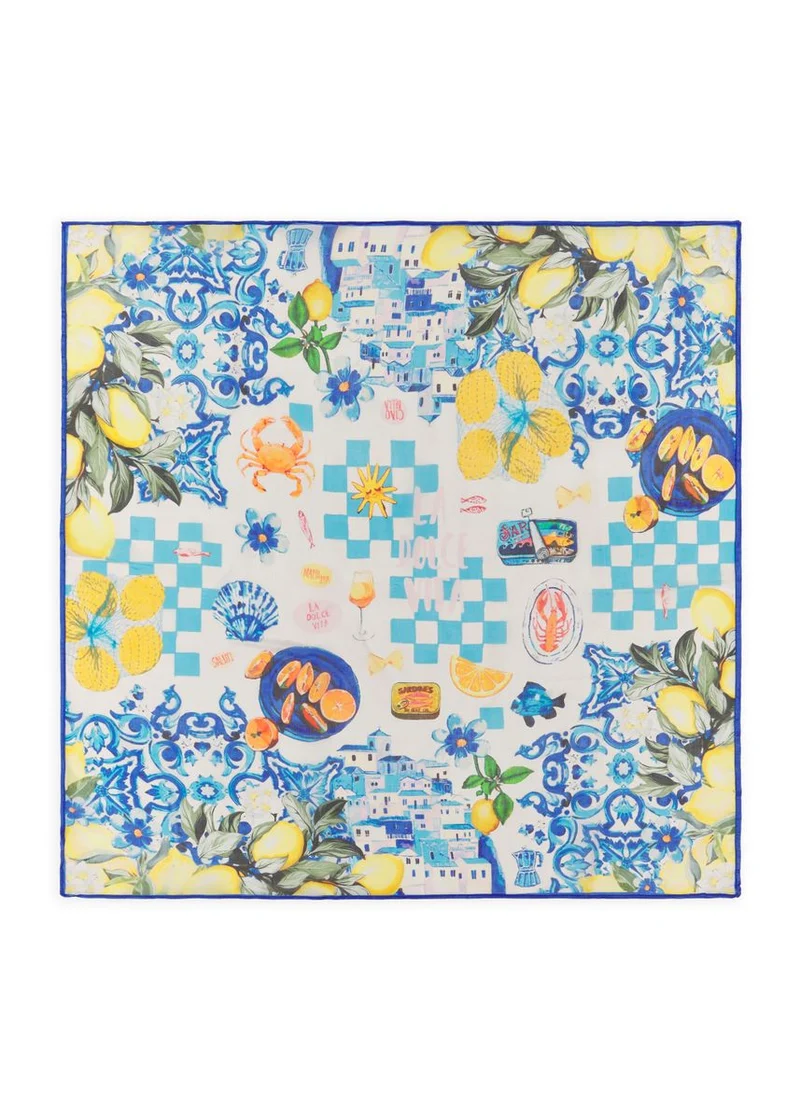 3ER PACK - Luxuriöses Tuch aus reiner Seide mit Zitronen-Motiven