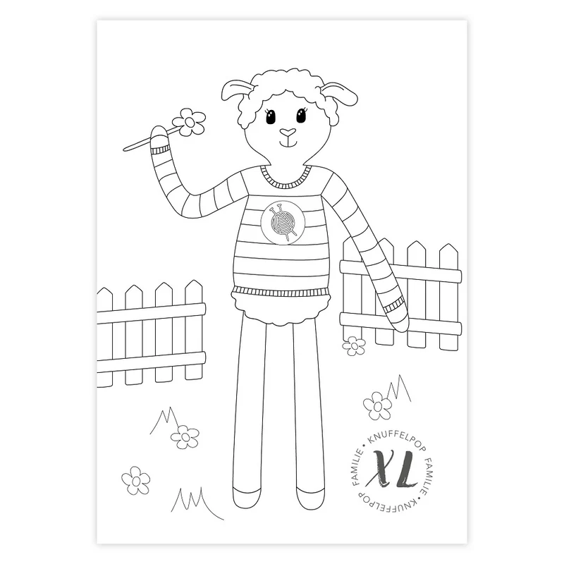 Malvorlage „Wollplatz XL Kuscheltier“ – Schaf Sara (digital)