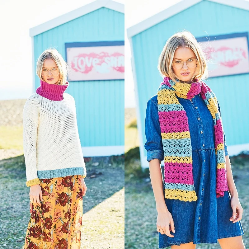 Häkelanleitung Stylecraft Bellissima DK Nr. 9633 Pullover und Schal