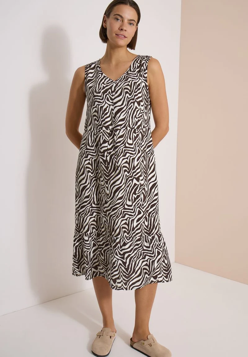 Midikleid mit V-Neck und Zebraprint