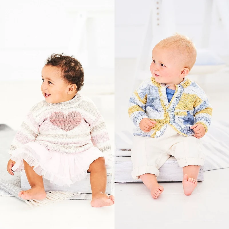 Strickanleitung Stylecraft Bambino Prints DK Nr. 9745 Baby-Pullover und -Jacke