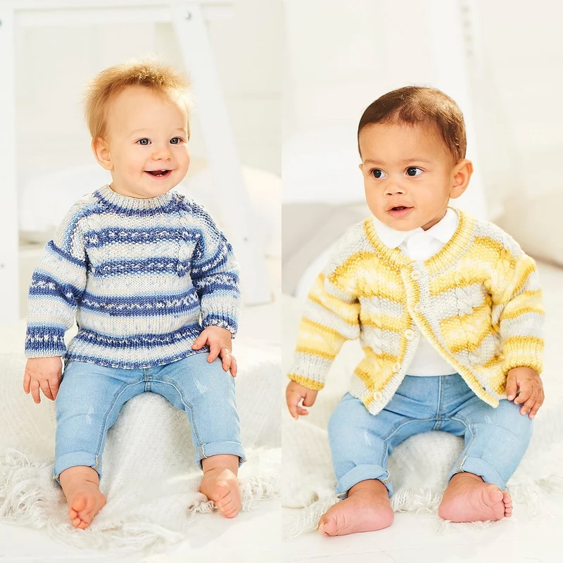 Strickanleitung Stylecraft Bambino Prints DK Nr. 9844 Baby-Jacke und -Pullover (digital)