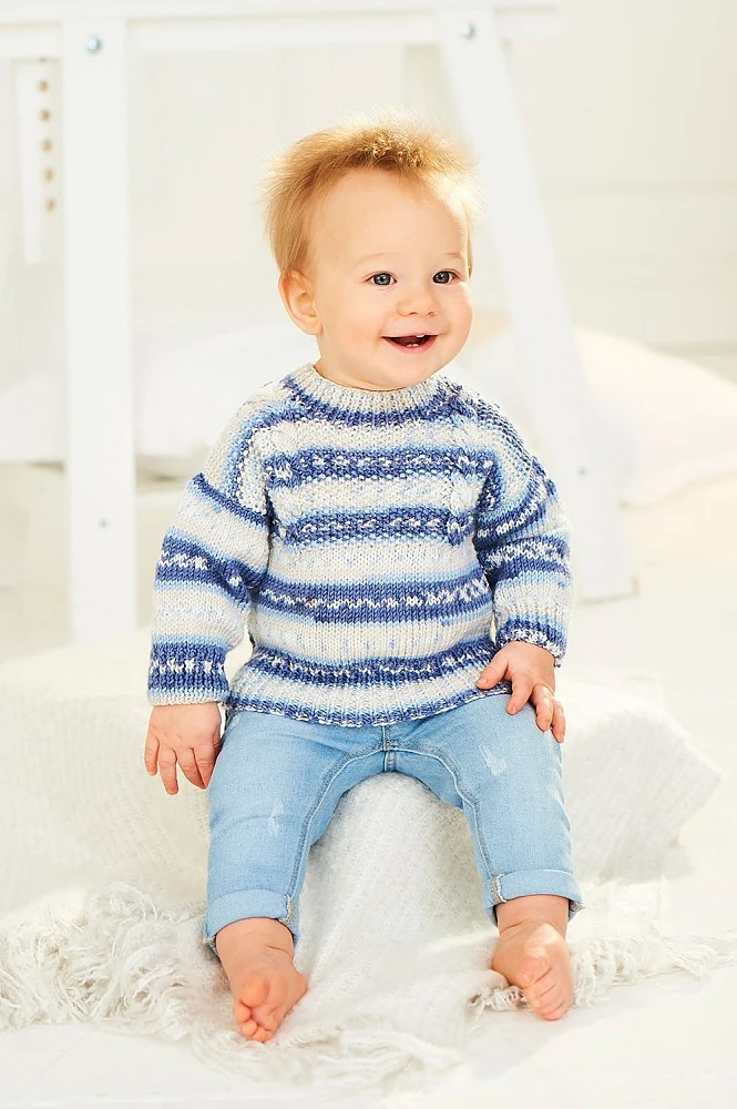 Strickanleitung Stylecraft Bambino Prints DK Nr. 9844 Baby-Jacke und -Pullover (digital)