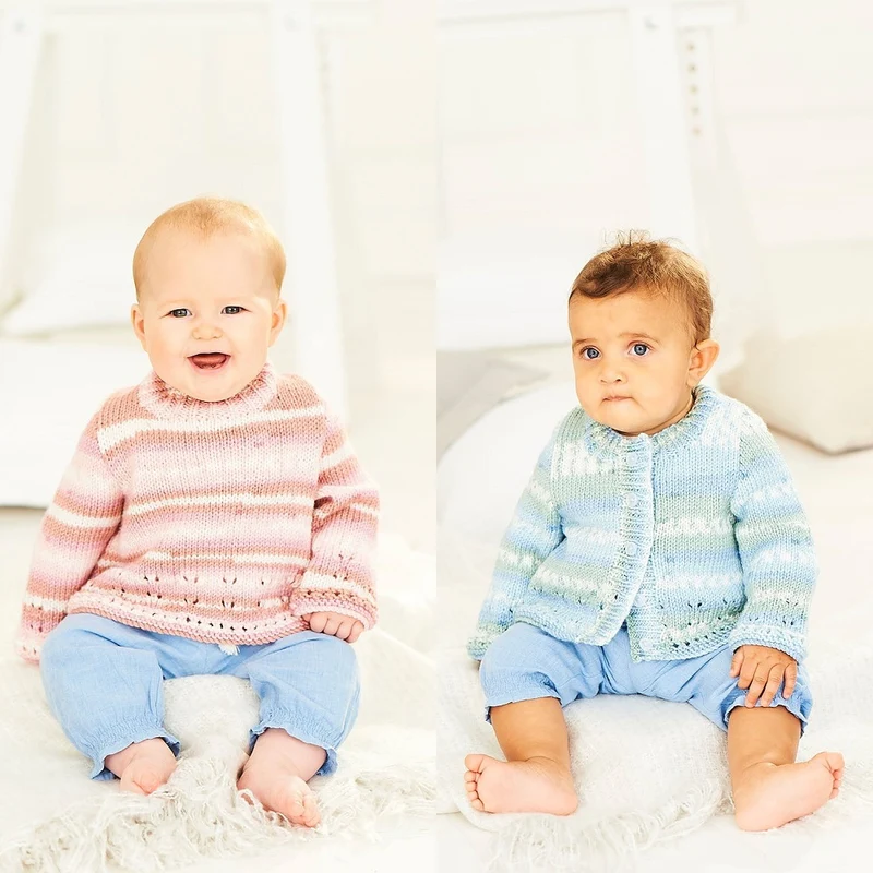 Strickanleitung Stylecraft Bambino Prints DK Nr. 9842: Baby-Pullover und -Jacke