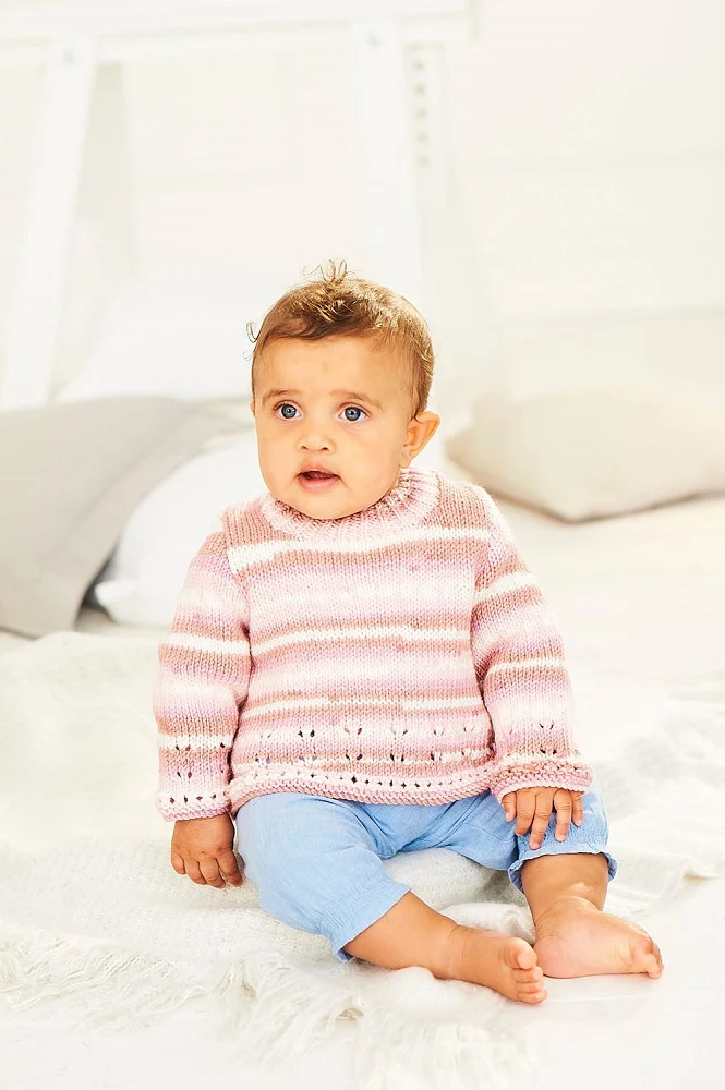 Strickanleitung Stylecraft Bambino Prints DK Nr. 9842: Baby-Pullover und -Jacke