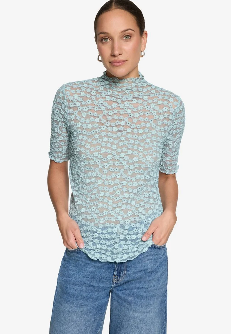 Spitzenshirt mit Stehkragen