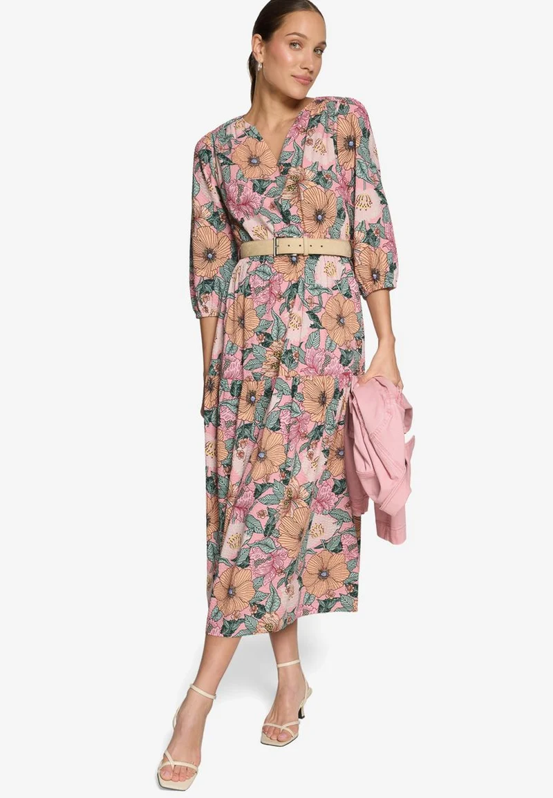 Blumenkleid Maxi mit Gürtel