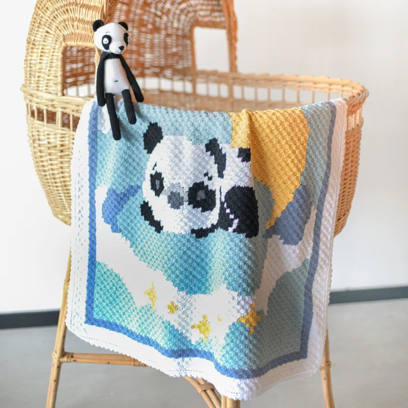 Häkelpaket für eine Babydecke „Panda“
