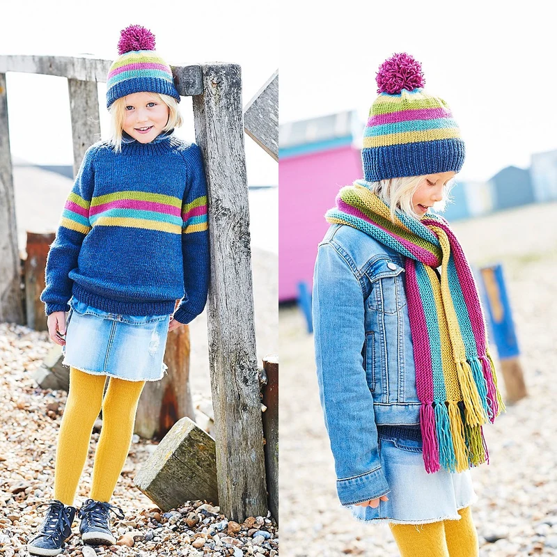 Strickanleitung Stylecraft Bellissima DK Nr. 9705: Pullover, Schal und Mütze für Mädchen