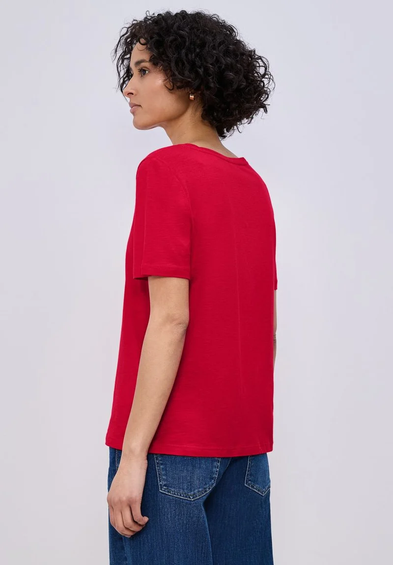 Basic T-Shirt mit gerundetem V-Neck