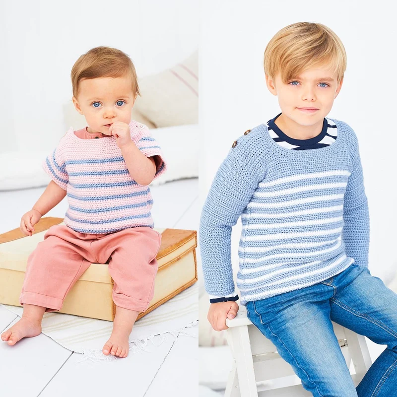 Häkelanleitung Stylecraft Bambino DK Nr. 9608: Gestreiftes Top und Pullover (digital)