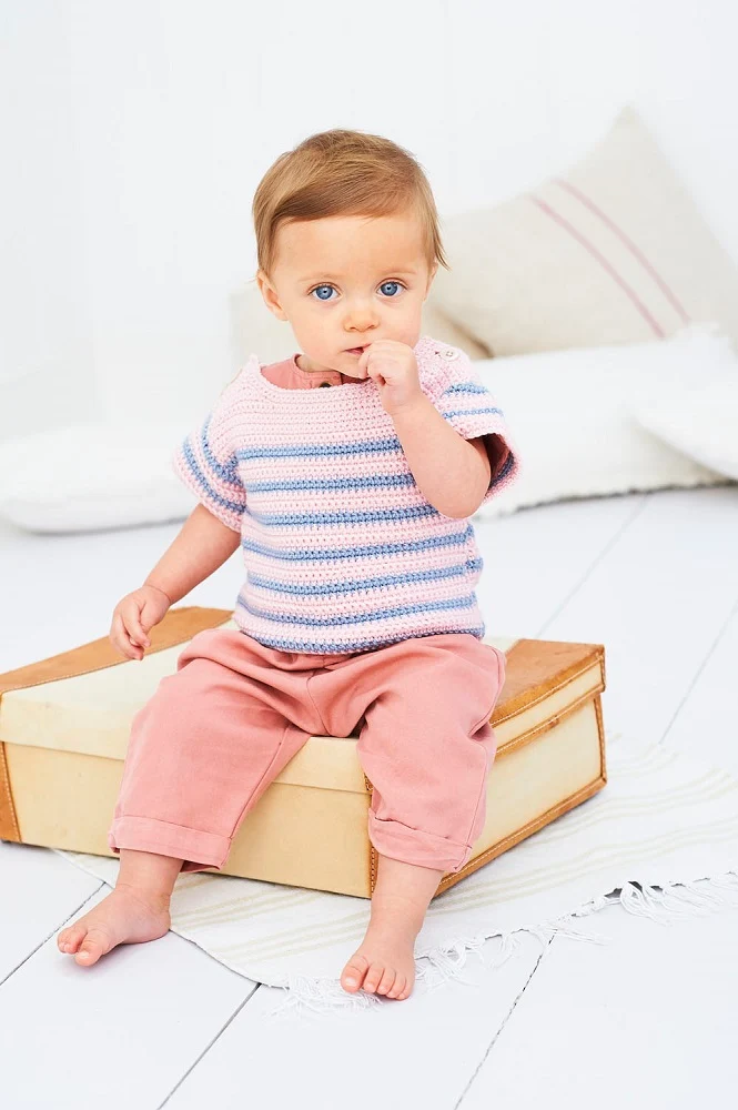 Häkelanleitung Stylecraft Bambino DK Nr. 9608: Gestreiftes Top und Pullover (digital)