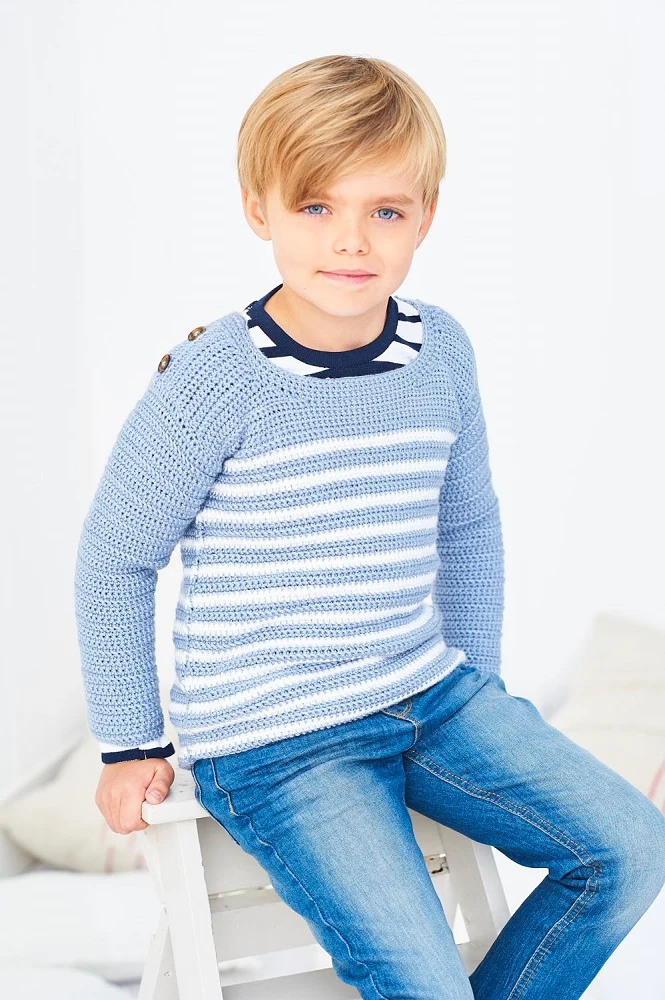 Häkelanleitung Stylecraft Bambino DK Nr. 9608: Gestreiftes Top und Pullover (digital)