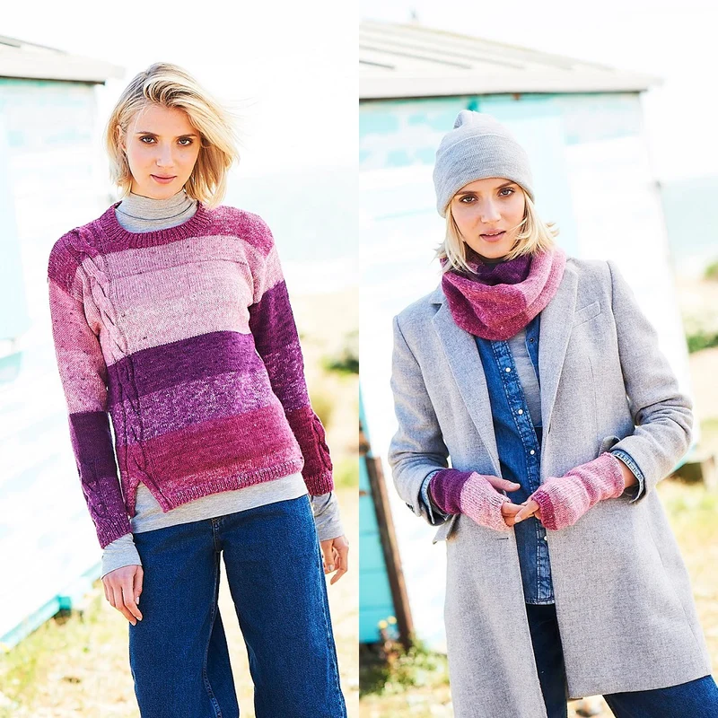 Strickanleitung Stylecraft Batik Swirl DK Nr. 9674: Pullover, Schal und Handstulpen
