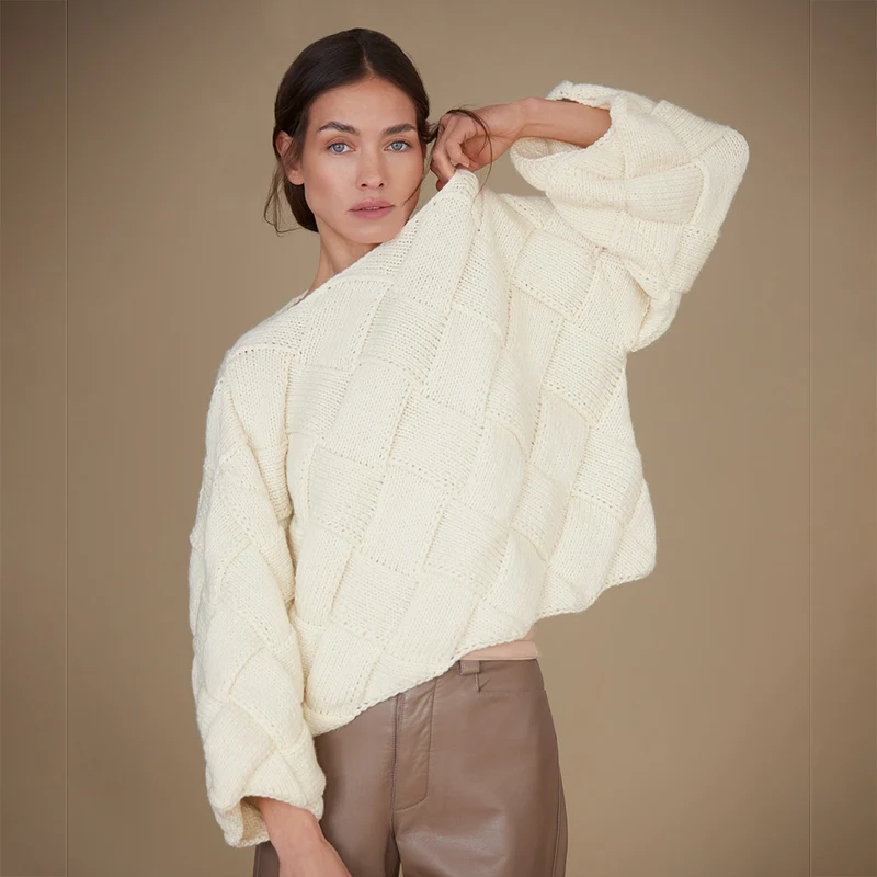 Lana Grossa Cool Merino Big Entrelac Pullover-Strickpaket (Farbe nach Wahl)