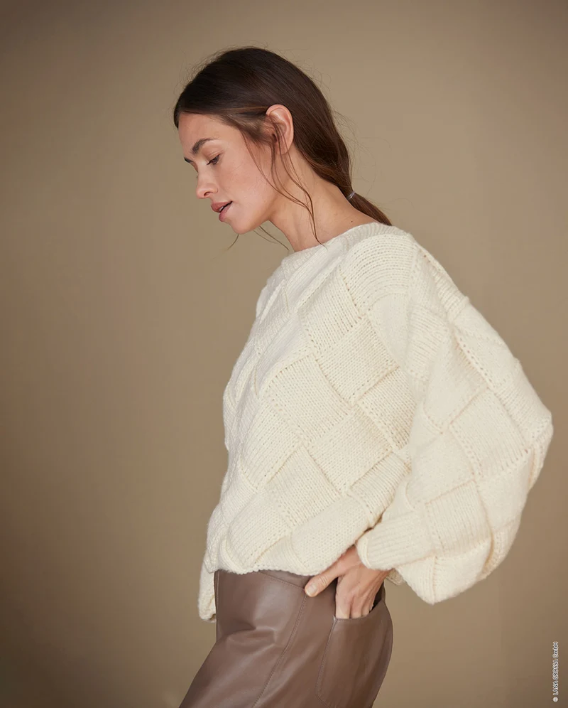 Lana Grossa Cool Merino Big Entrelac Pullover-Strickpaket (Farbe nach Wahl)
