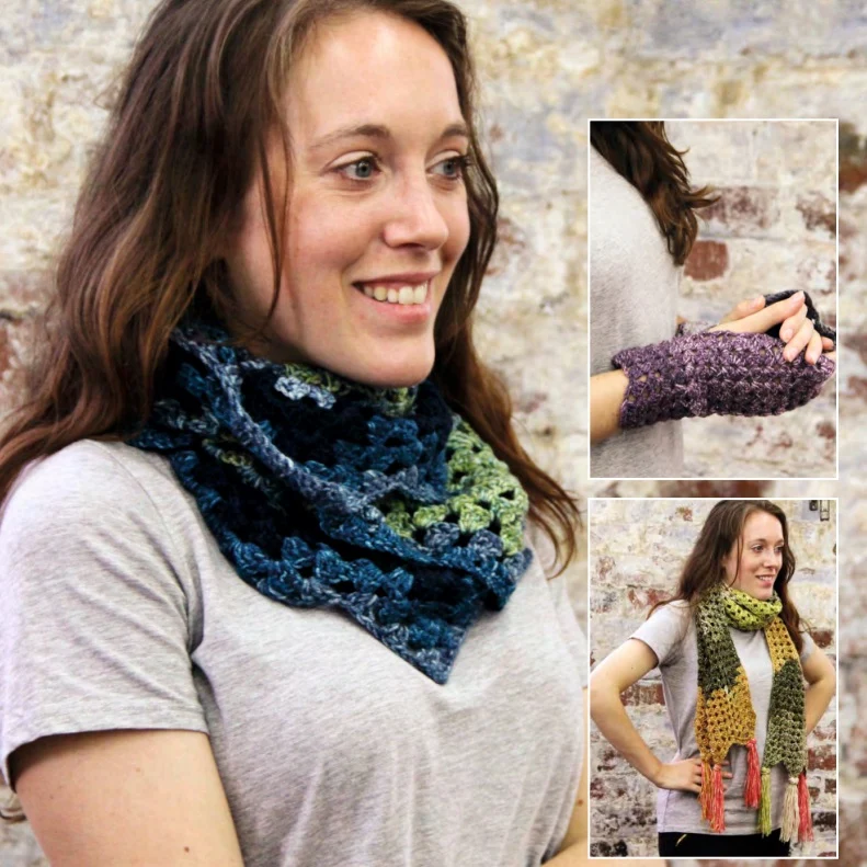Häkelanleitung Stylecraft Batik Swirl DK Nr. 9489: Schal, Rollkragen und Fäustlinge