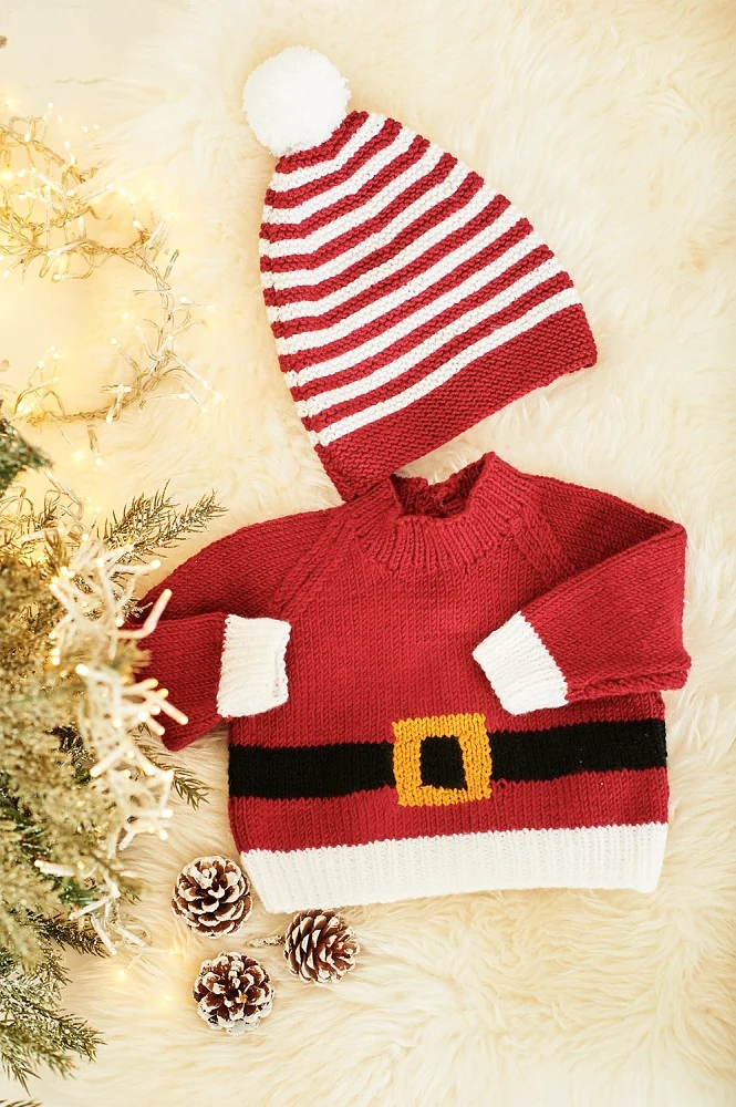 Strickanleitung Stylecraft Bellissima DK Nr. 9870: Weihnachtsmann, Mütze und Pullover