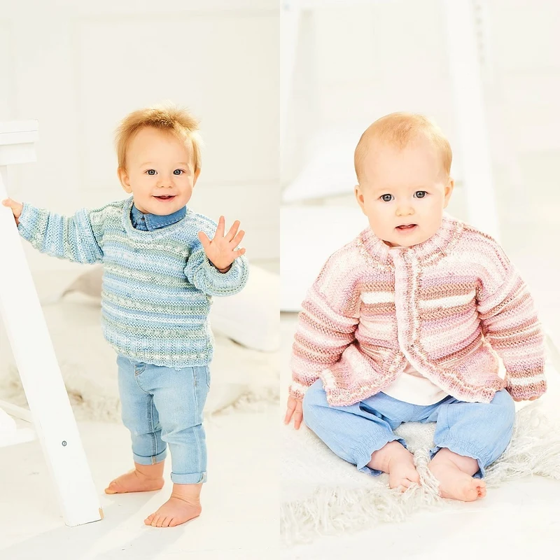 Strickanleitung Stylecraft Bambino Prints DK Nr. 9846 Baby-Jacke und -Pullover