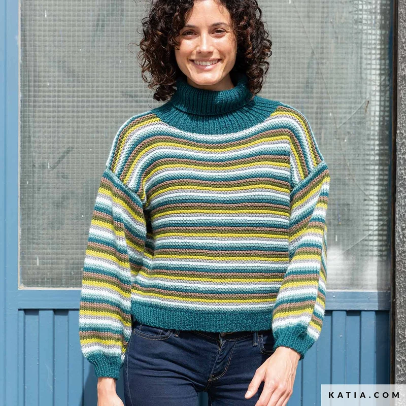 Strickanleitung „Katia Merino Aran“-Streifenpullover & Decke (digital)