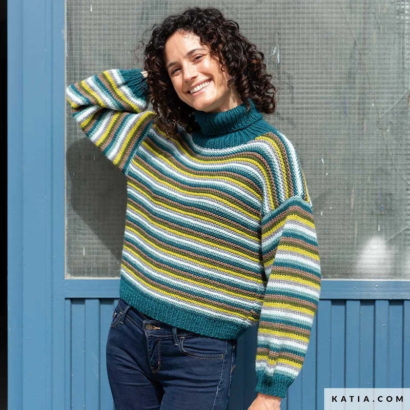 Strickanleitung „Katia Merino Aran“-Streifenpullover & Decke (digital)