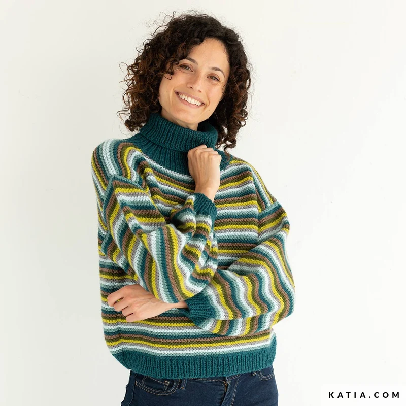 Strickanleitung „Katia Merino Aran“-Streifenpullover & Decke (digital)