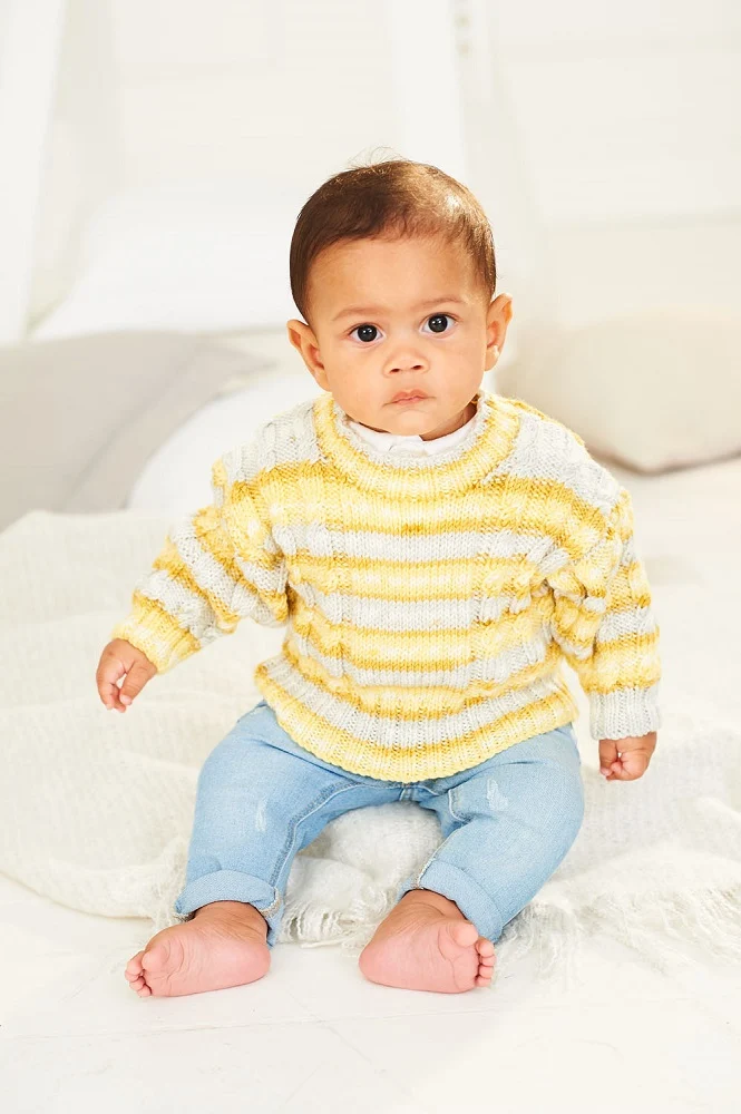Strickanleitung Stylecraft Bambino Prints DK Nr. 9841 Baby-Pullover und Kapuzenpullover
