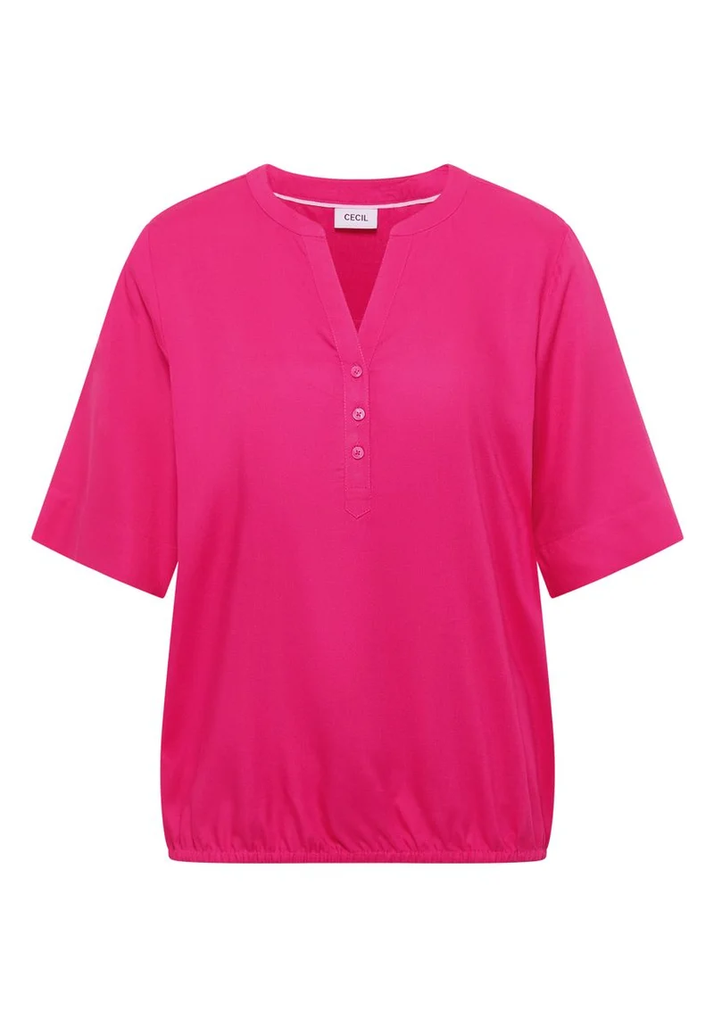 Kurzarm Bluse mit Split Neck