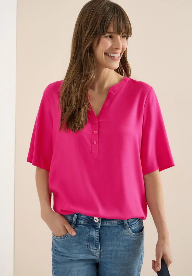 Kurzarm Bluse mit Split Neck
