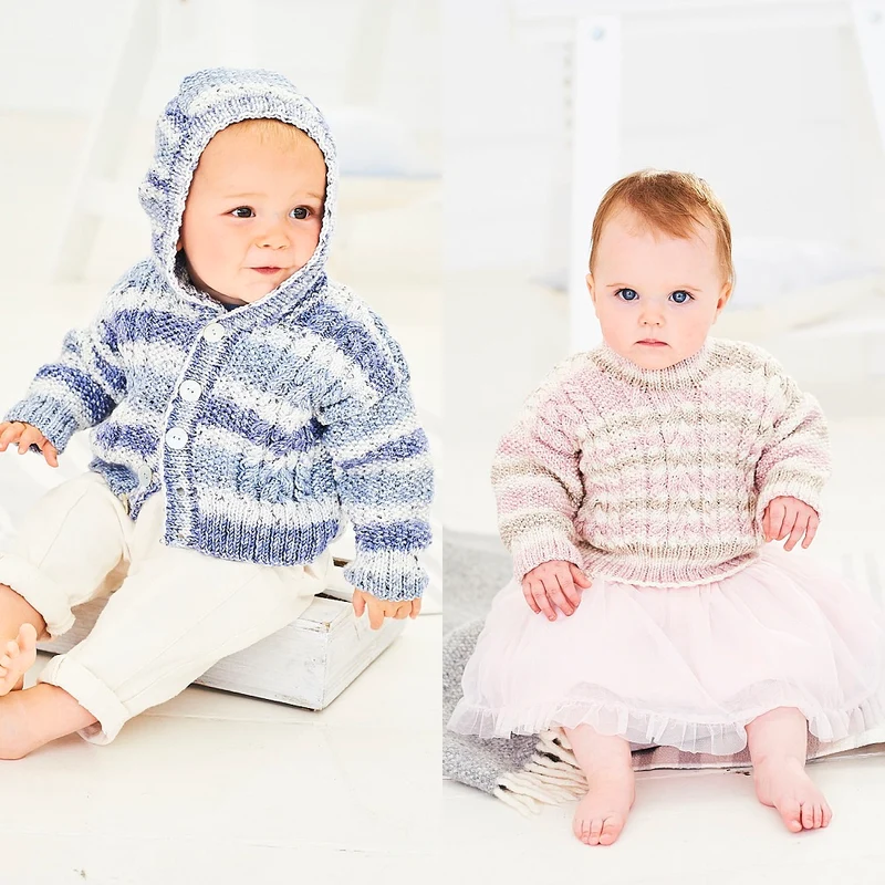 Strickanleitung Stylecraft Bambino Prints DK Nr. 9749 Baby-Hoodie und Pullover (digital)