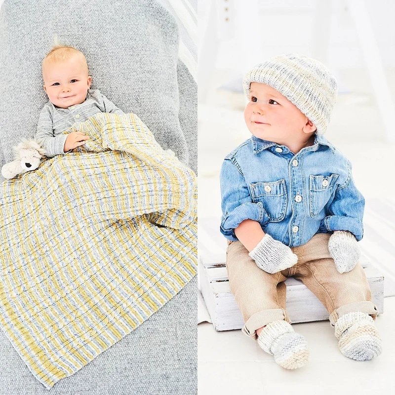 Strickanleitung Stylecraft Bambino Prints DK Nr. 9748: Babydecke, Mütze und Fäustlinge (digital)