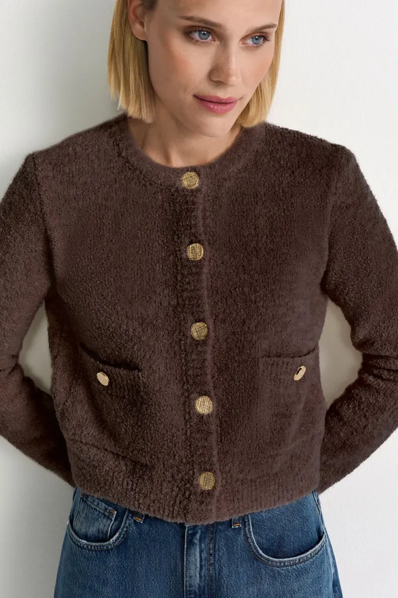 Crew-Neck Cardigan Bouclé