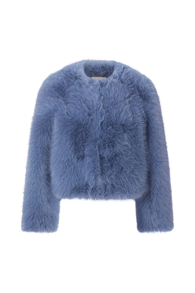 Cropped Long Hair Faux Fur Jacket