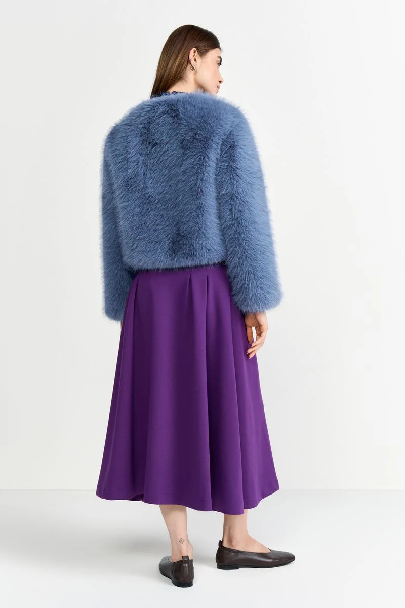 Cropped Long Hair Faux Fur Jacket