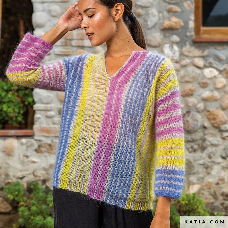 Strickanleitung „Mohair Shades“ – Pullover mit vertikalen Streifen (digital)