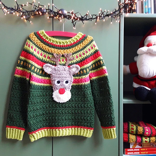 Häkelanleitung für Weihnachtspullover, Mütze und Schal